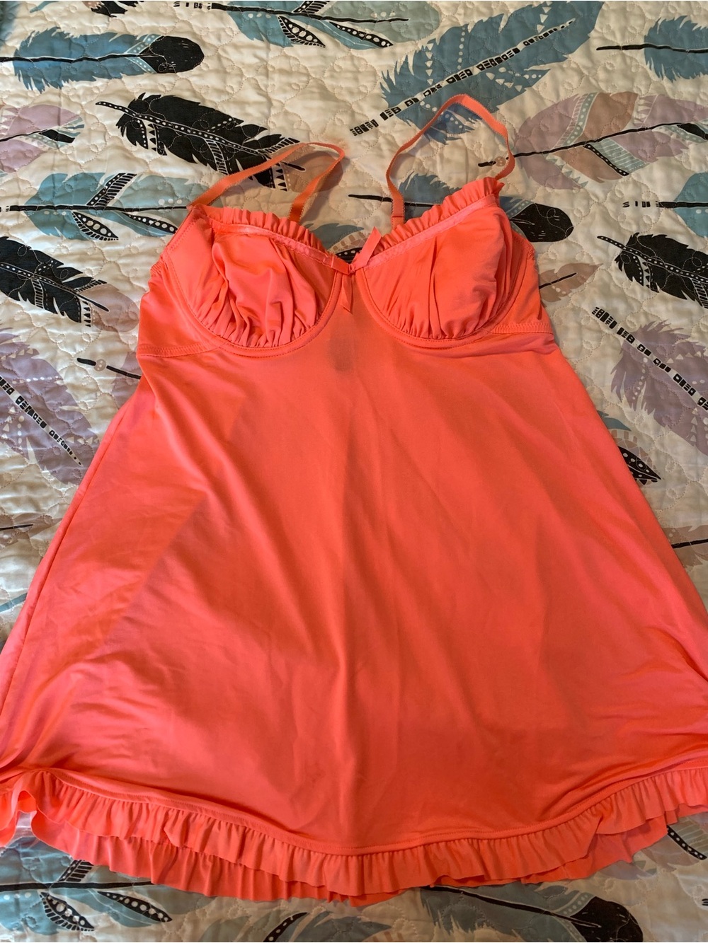 smart & sexy Coral Pink Ruffle-Trim Chemise